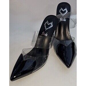 SHEIN Stiletto Heels Women’s 7.5 Black Patent Clear Mule Pointed Toe Y2K-style